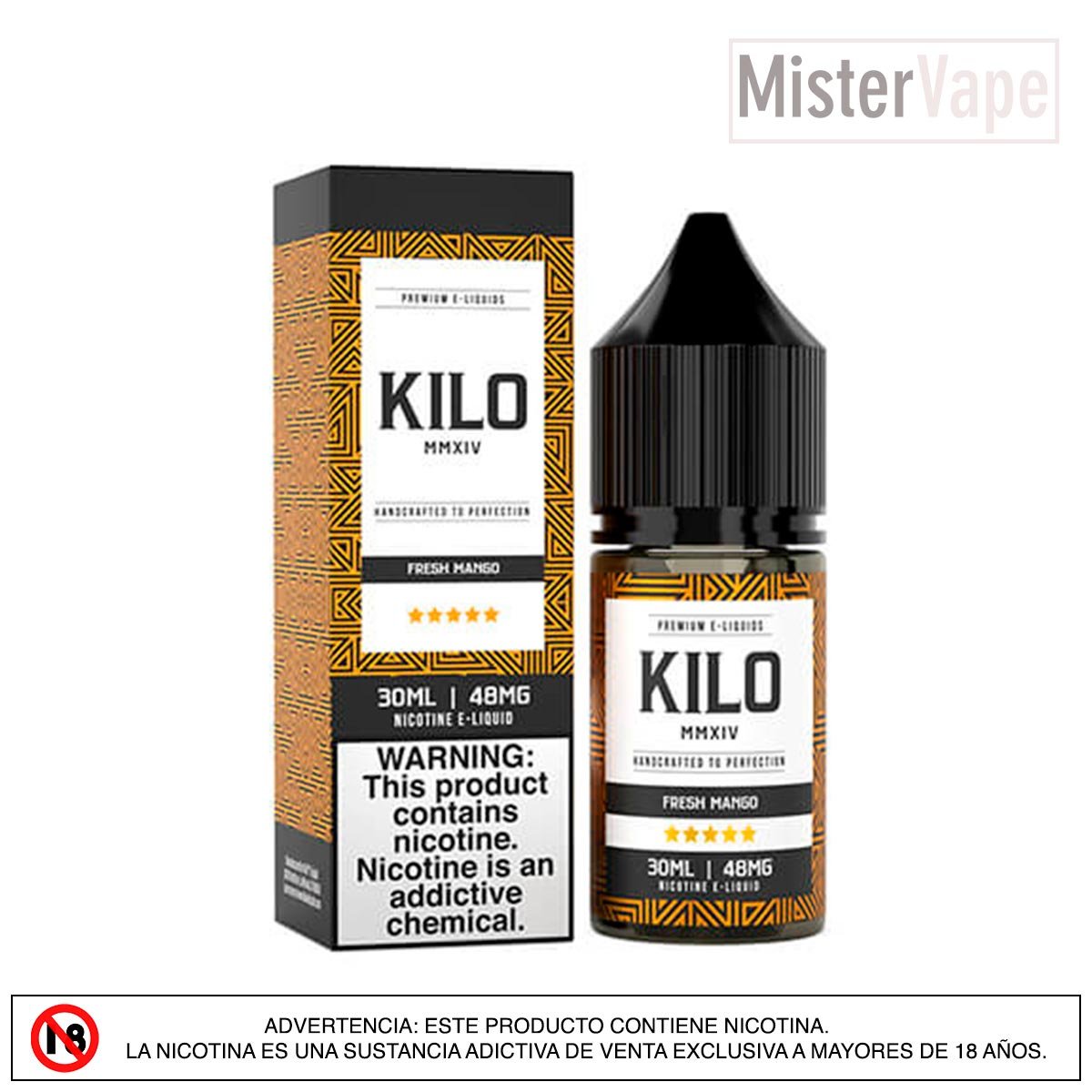 Fresh Mango Salt by Kilo Sabor intenso y dulce de mango fresco con sal de nicotina para un vapeo afrutado y suave.