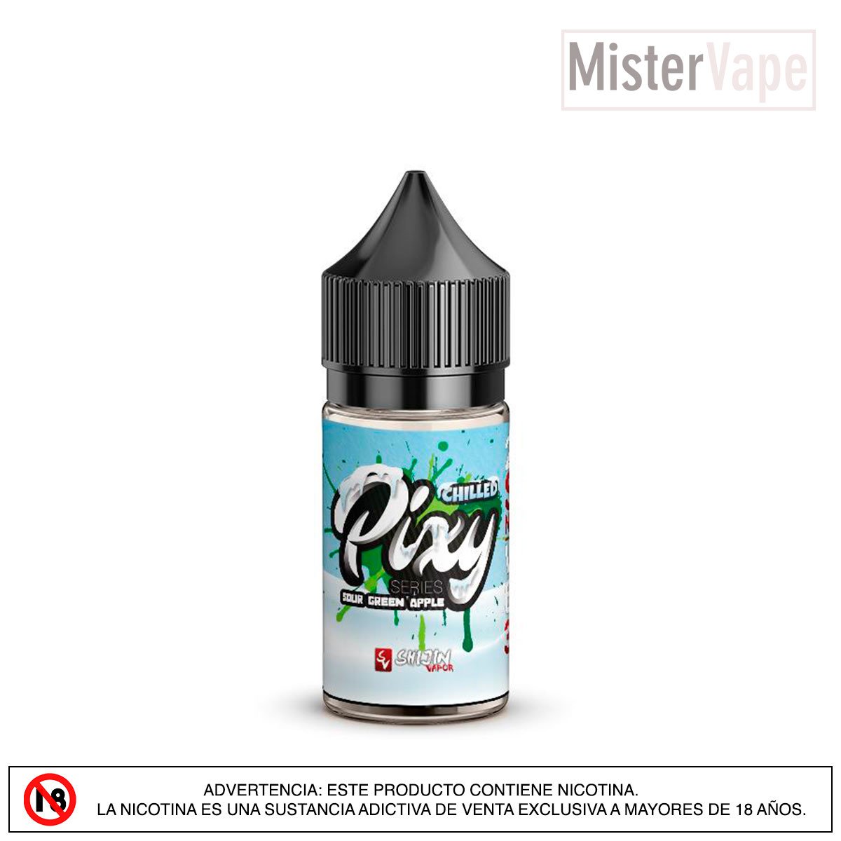 Sour Green Apple Chilled Pixy by Shijin Vapor Manzana verde ácida con un toque helado, ideal para un vapeo refrescante.